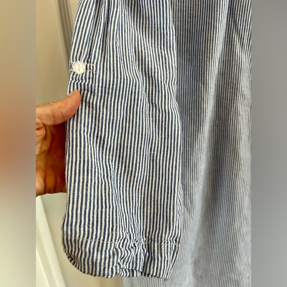 Tahari Linen Blend blue & white striped Long Sleeve Dress Size Small GUC Midi - Picture 7 of 15